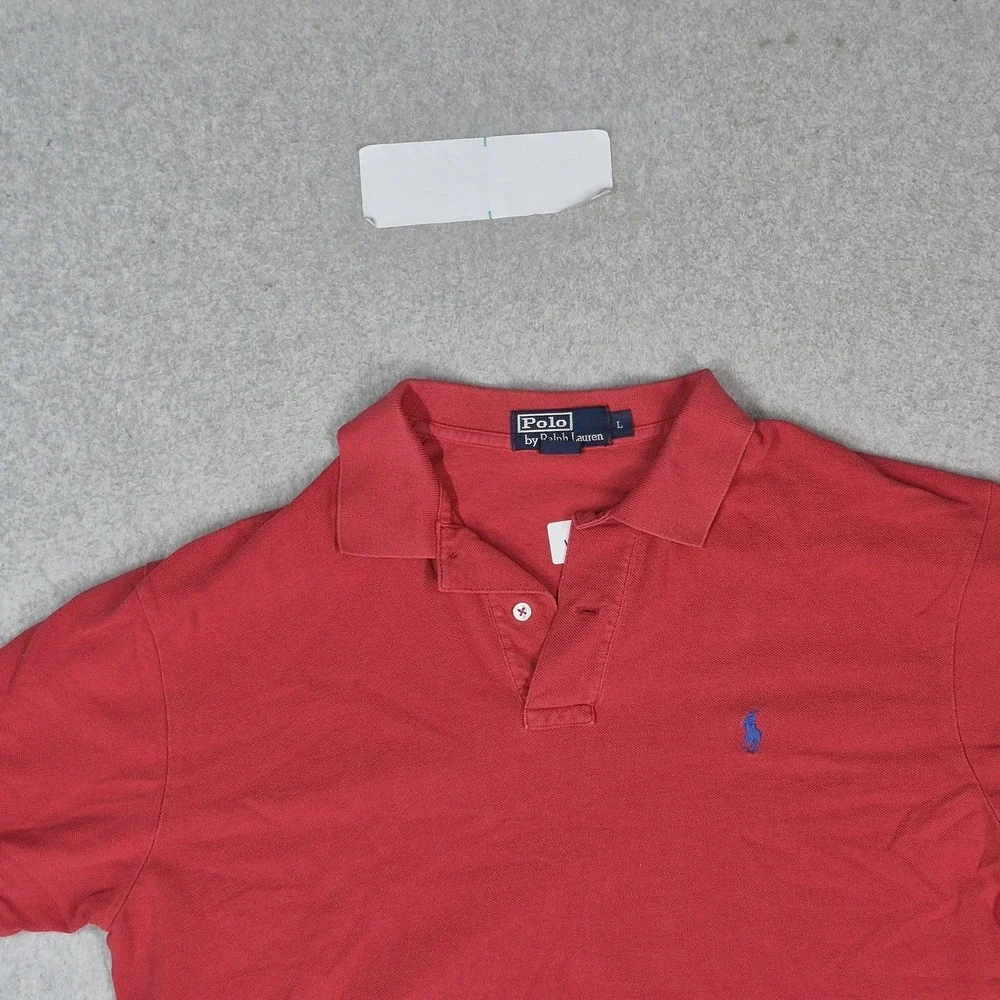 Polo By Ralph Lauren Men Polo L Red Embroidered Button Logo Short Sleeve